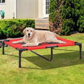 Elevated Mesh Fabric Pet Bed, Steel Frame (Color: Red)